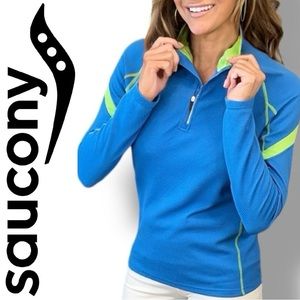 Saucony 1/2 Zip Blue with Green Accent color Stitching M